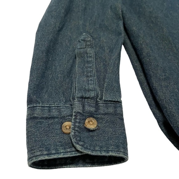 Dickies Mens Large Blue Denim Workwear Button Up Long Sleeve Outdoors Shirt Sz L - Picture 4 of 6